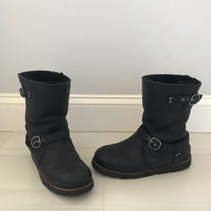 Ugg Kensington Tall Black Leather Moto Boots, Size 8